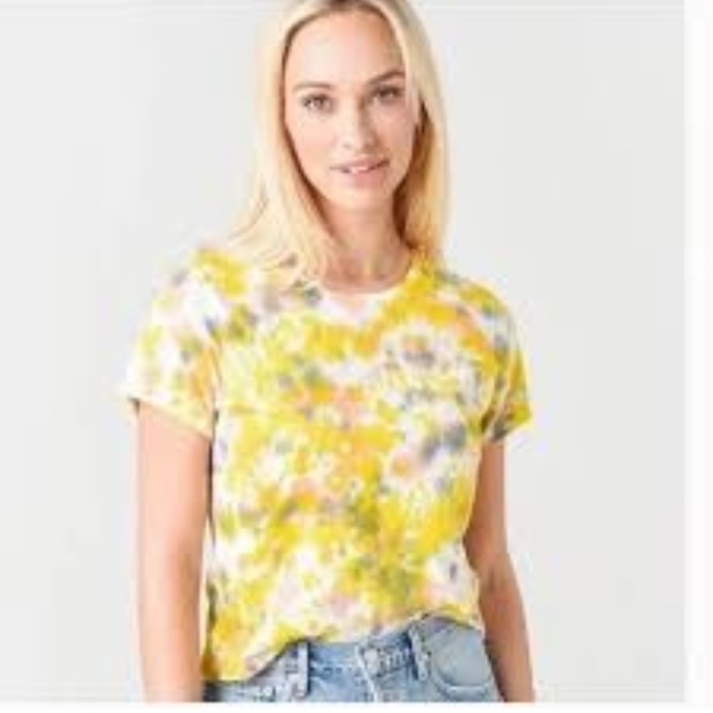 AGOLDE Linda Tie Dye Boxy Tee yellow black white crop relaxed comfortable bright - Picture 5 of 14